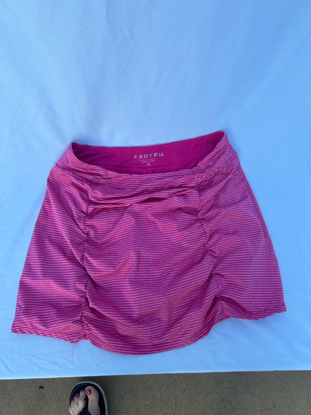 Soybu Pink Striped Ruched Athletic Skort